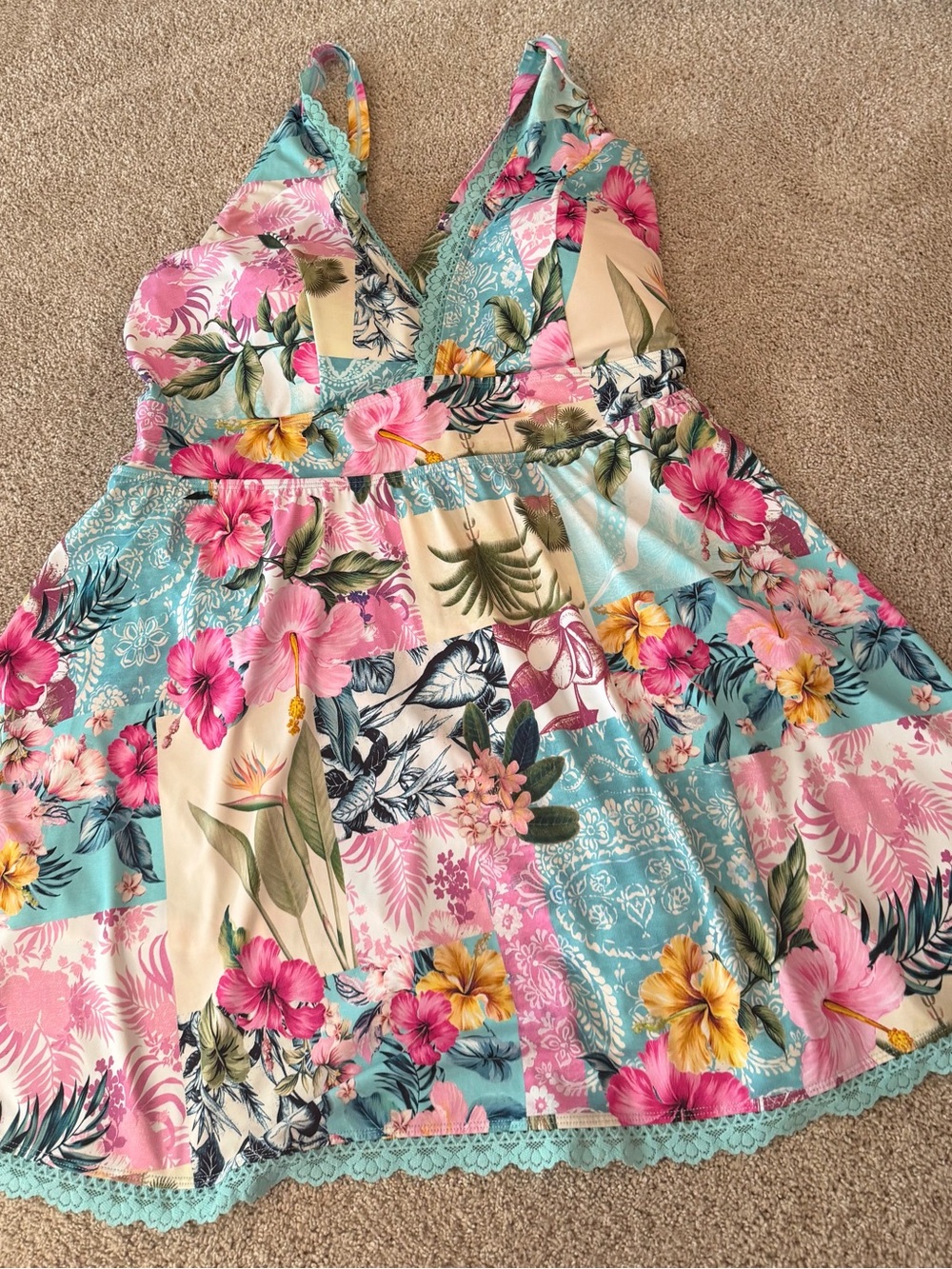 Torrid Floral One-Piece Swimsuit Dress in Aqua, Pink & Cream size 5 - Picture 3 of 13